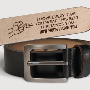 Cela vous rappelle combien nous vous aimons - Ceinture en cuir gravée personnalisée pour la famille - Fête des pères, cadeau pour papa, grand-père