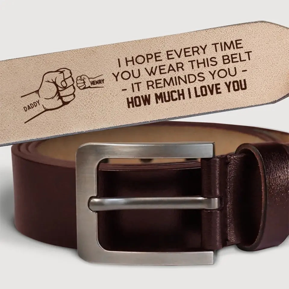 Cela vous rappelle combien nous vous aimons - Ceinture en cuir gravée personnalisée pour la famille - Fête des pères, cadeau pour papa, grand-père