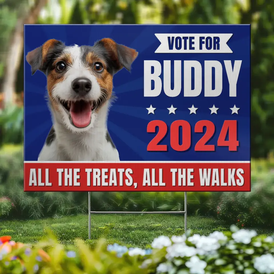 Photo personnalisée « All The Treats, All The Walks » - Panneau de jardin personnalisé pour chien et chat - Cadeau pour propriétaires et amoureux des animaux