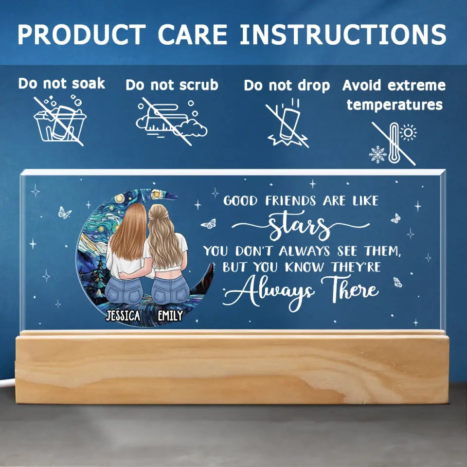 Les bons amis sont comme des étoiles - Veilleuse LED 3D personnalisée en acrylique avec lettres - Cadeau pour meilleures amies, meilleures amies, sœurs