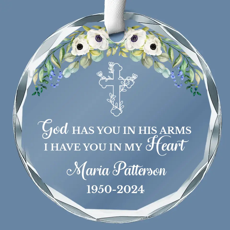 Maintenant entre les mains de Dieu, toujours dans mon cœur - Ornement en verre personnalisé commémoratif - Cadeau de condoléances pour les membres de la famille