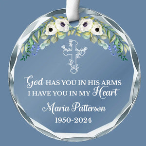 Maintenant entre les mains de Dieu, toujours dans mon cœur - Ornement en verre personnalisé commémoratif - Cadeau de condoléances pour les membres de la famille