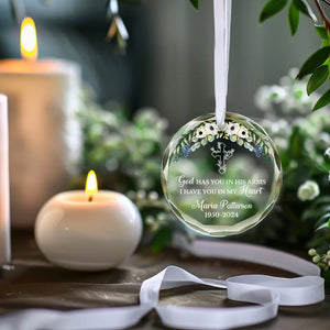 Maintenant entre les mains de Dieu, toujours dans mon cœur - Ornement en verre personnalisé commémoratif - Cadeau de condoléances pour les membres de la famille