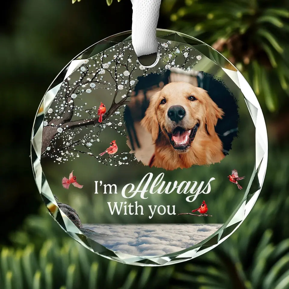 Photo personnalisée : un compagnon est parti, mais le souvenir perdure - Ornement en verre rond personnalisé commémoratif - Cadeau de condoléances pour les propriétaires et les amoureux des animaux