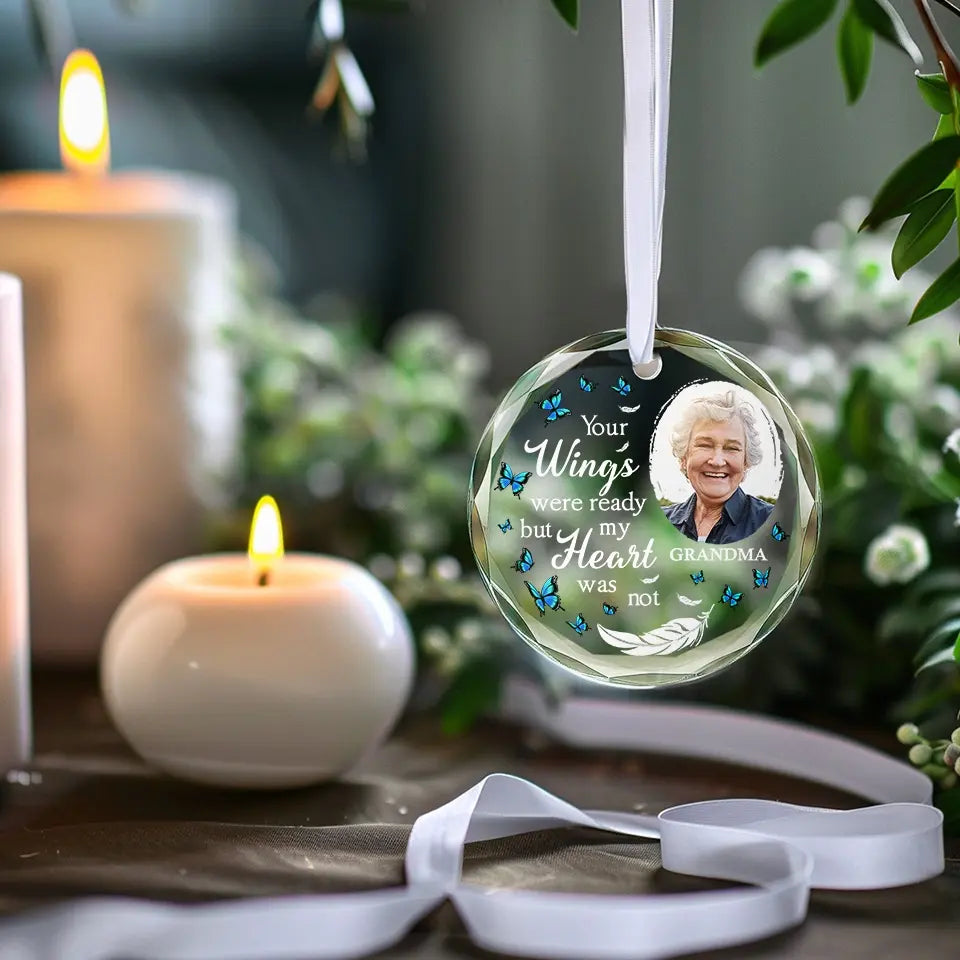 Photo personnalisée « Je t'aime pour toujours » - Ornement en verre rond personnalisé commémoratif - Cadeau de condoléances pour les membres de la famille