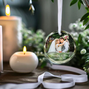Photo personnalisée Coup de foudre, âmes sœurs pour toujours - Ornement en verre rond personnalisé pour couple - Cadeau pour mari et femme, anniversaire