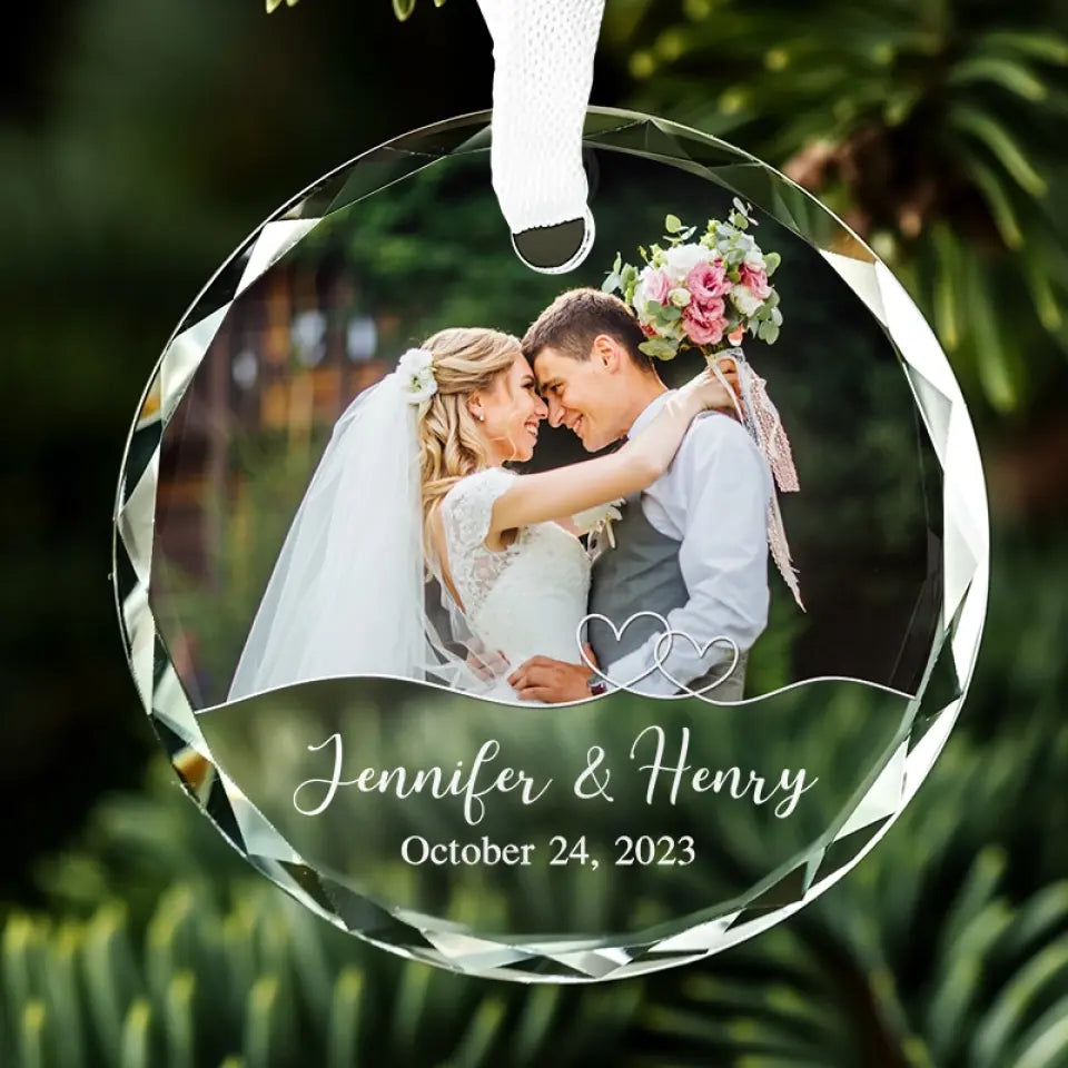 Photo personnalisée Coup de foudre, âmes sœurs pour toujours - Ornement en verre rond personnalisé pour couple - Cadeau pour mari et femme, anniversaire