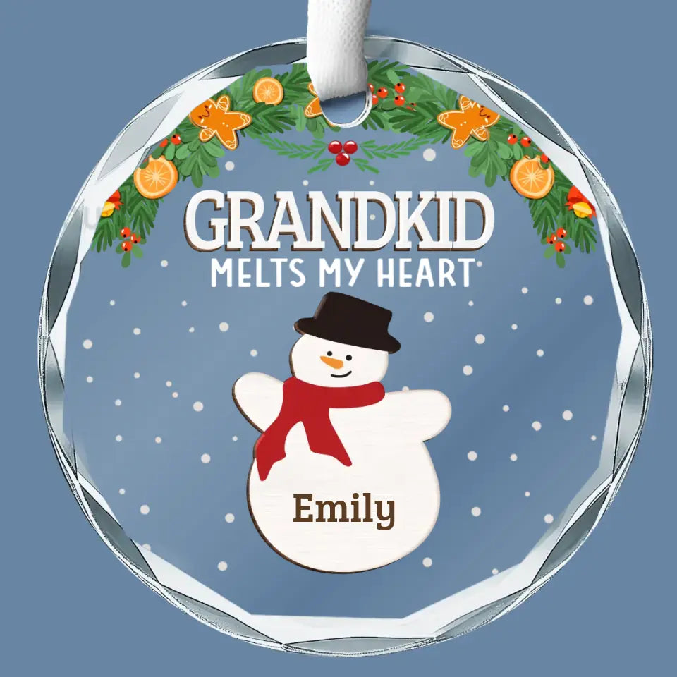 Mes petits-enfants font fondre mon cœur ! Décoration de Noël personnalisée en verre avec cercle ! Cadeau pour grand-mère