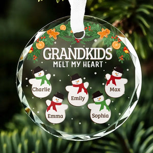 Mes petits-enfants font fondre mon cœur ! Décoration de Noël personnalisée en verre avec cercle ! Cadeau pour grand-mère