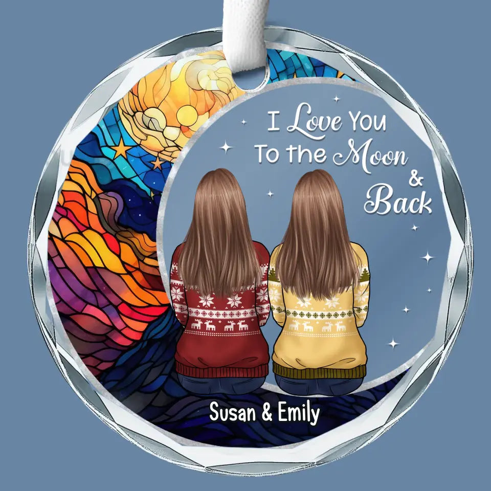 Je t'aime jusqu'à la lune et retour - Ornement en verre rond personnalisé commémoratif - Cadeau de condoléances pour les membres de la famille