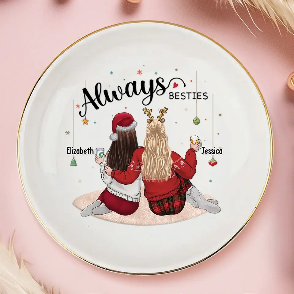 Les vrais amis sont comme des diamants - Plat à bijoux personnalisé Bestie - Cadeau de Noël pour meilleures amies, meilleures amies, sœurs