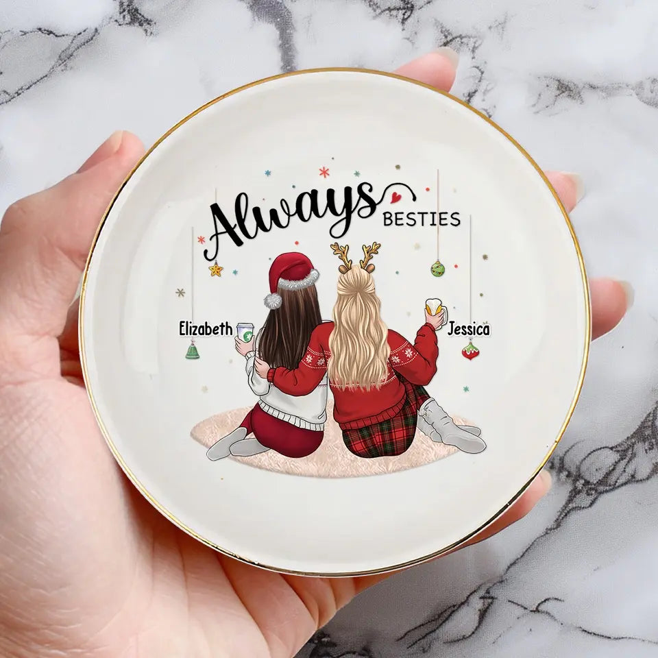 Les vrais amis sont comme des diamants - Plat à bijoux personnalisé Bestie - Cadeau de Noël pour meilleures amies, meilleures amies, sœurs