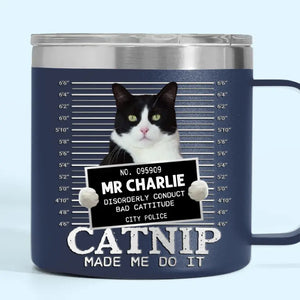 Photo personnalisée « Catnip Made Me Do It » - Gobelet personnalisé en acier inoxydable de 14 oz avec poignée pour chien et chat - Cadeau pour propriétaires et amoureux des animaux