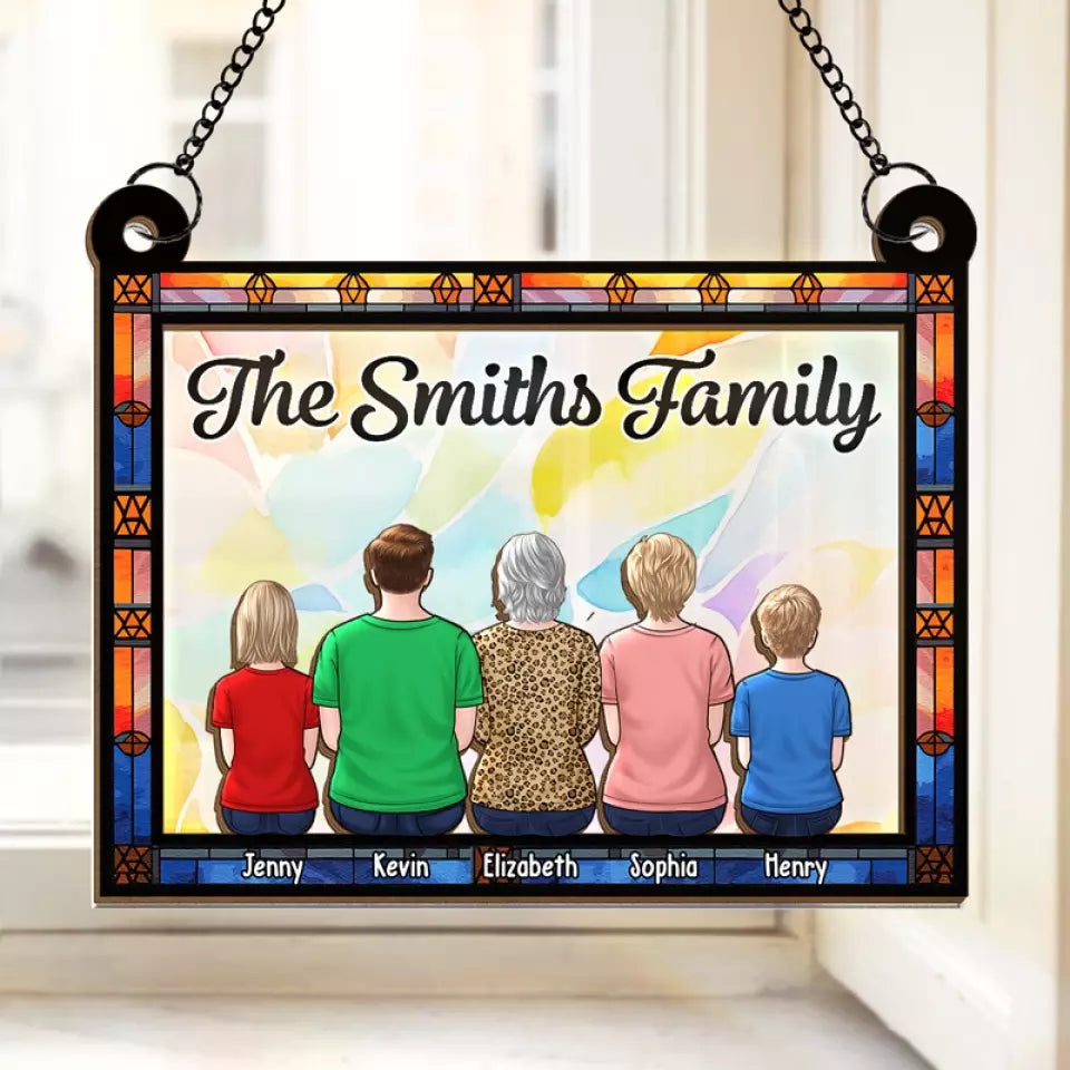 Le bonheur, c'est être entouré de sa famille - Attrape-soleil personnalisé pour fenêtre - Cadeau pour les membres de la famille