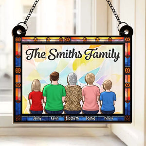 Le bonheur, c'est être entouré de sa famille - Attrape-soleil personnalisé pour fenêtre - Cadeau pour les membres de la famille