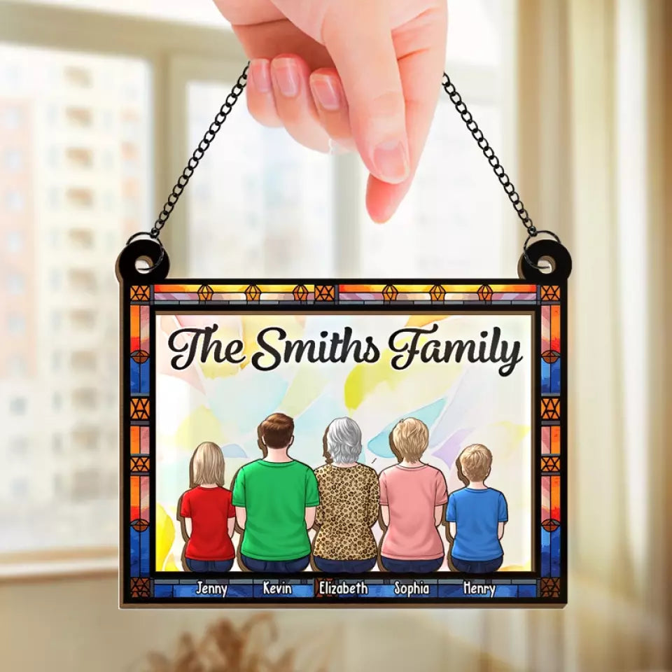 Le bonheur, c'est être entouré de sa famille - Attrape-soleil personnalisé pour fenêtre - Cadeau pour les membres de la famille
