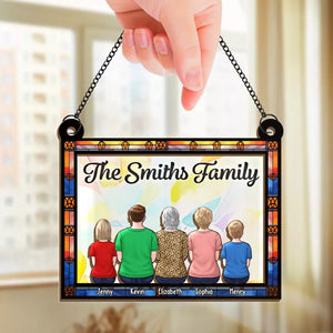 Le bonheur, c'est être entouré de sa famille - Attrape-soleil personnalisé pour fenêtre - Cadeau pour les membres de la famille