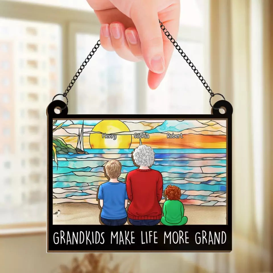 Petit-enfant complète le cercle de l'amour de la vie - Attrape-soleil personnalisé à suspendre à la fenêtre - Cadeau pour grand-mère