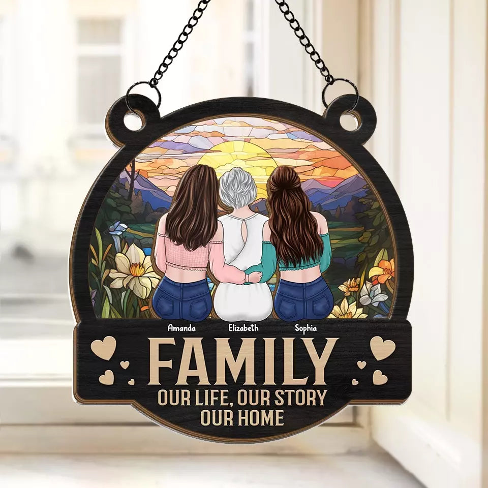 La vie est belle en famille - Attrape-soleil personnalisé à suspendre à la fenêtre - Cadeau pour les membres de la famille