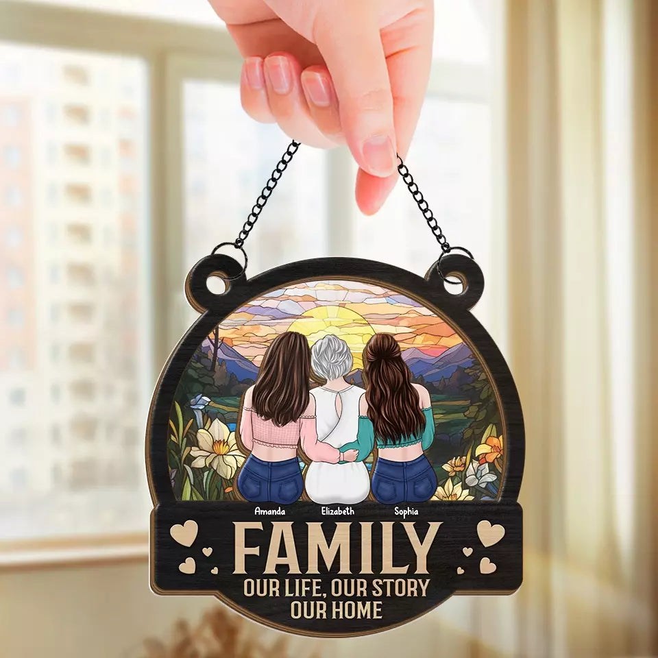 La vie est belle en famille - Attrape-soleil personnalisé à suspendre à la fenêtre - Cadeau pour les membres de la famille