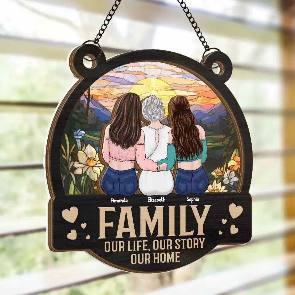 La vie est belle en famille - Attrape-soleil personnalisé à suspendre à la fenêtre - Cadeau pour les membres de la famille