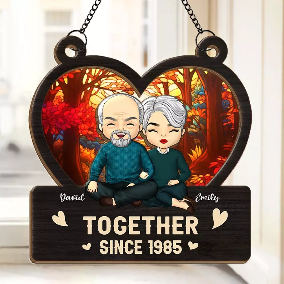 Une véritable histoire d'amour ne finit jamais - Attrape-soleil personnalisé pour fenêtre - Cadeau pour mari et femme, anniversaire