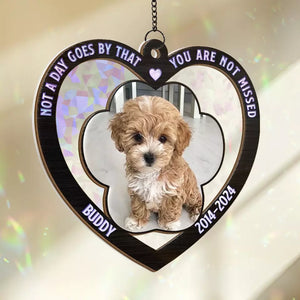 Photo personnalisée : pas un jour ne passe sans que vous ne nous manquiez ! Attrape-soleil personnalisé à suspendre à une fenêtre ! Cadeau de condoléances pour les propriétaires et les amoureux des animaux.