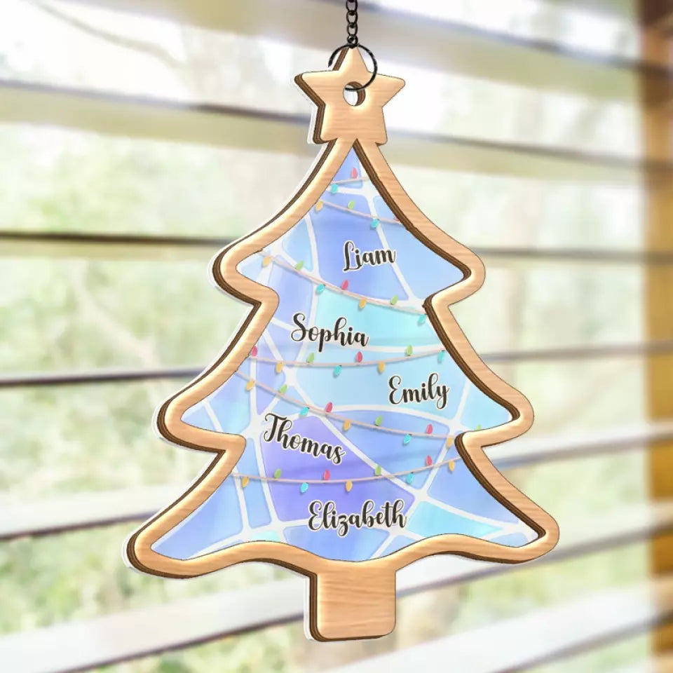 Mon cœur est avec ma famille - Attrape-soleil personnalisé à suspendre à la fenêtre - Cadeau de Noël pour les membres de la famille