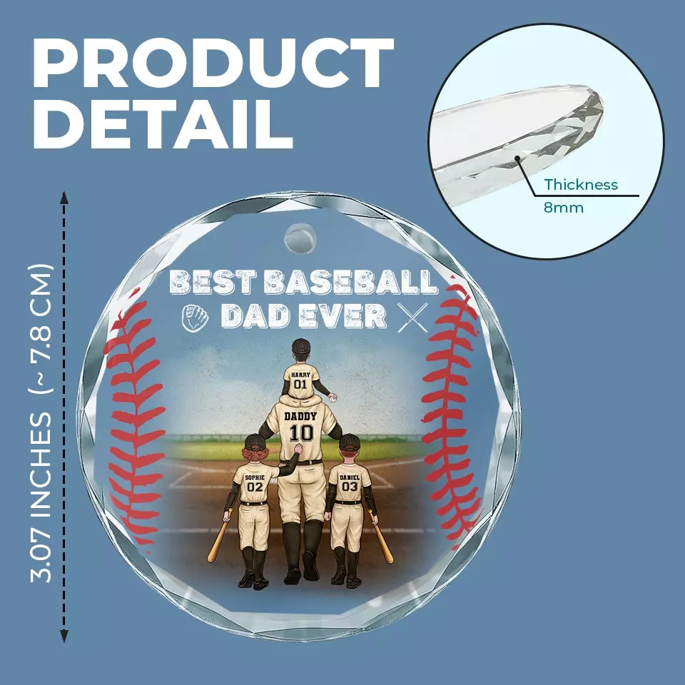 Meilleur papa de baseball de tous les temps - Décoration de Noël en verre personnalisée pour la famille - Cadeau pour les membres de la famille, les amateurs de sport et les joueurs de sport