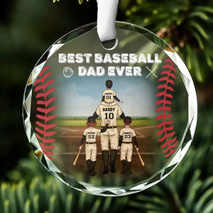 Meilleur papa de baseball de tous les temps - Décoration de Noël en verre personnalisée pour la famille - Cadeau pour les membres de la famille, les amateurs de sport et les joueurs de sport