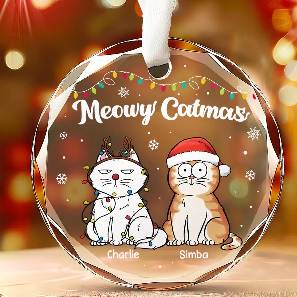 Joyeux Pawlidays - Décoration en verre ronde personnalisée pour chien et chat - Cadeau de Noël pour les propriétaires et les amoureux des animaux