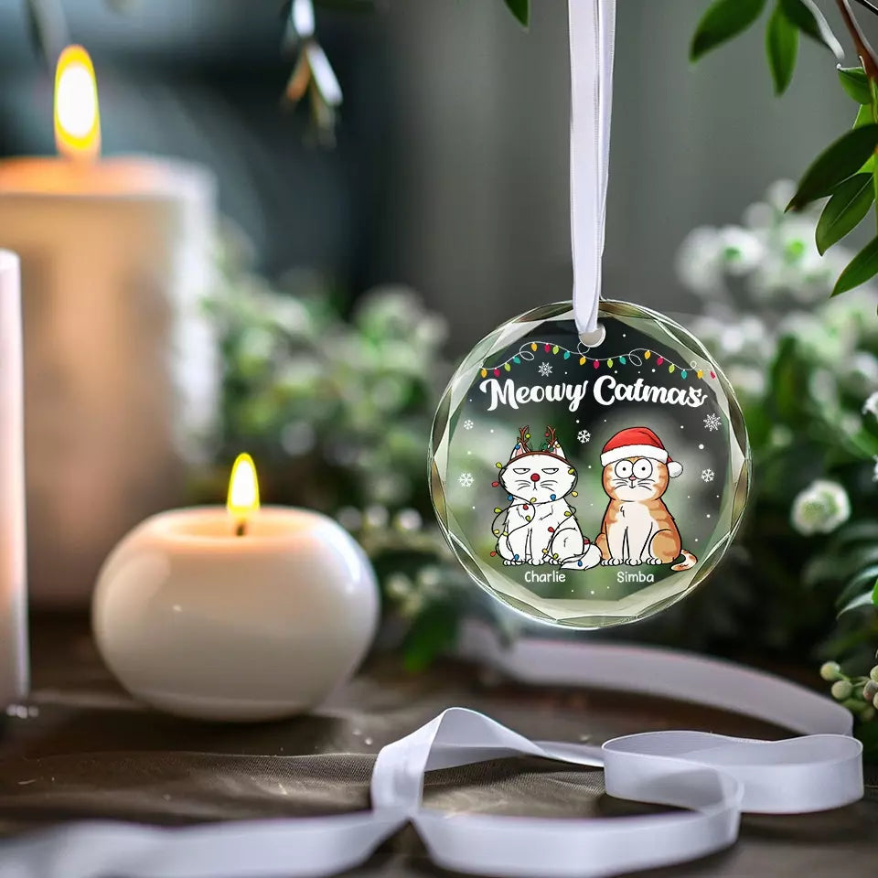 Joyeux Pawlidays - Décoration en verre ronde personnalisée pour chien et chat - Cadeau de Noël pour les propriétaires et les amoureux des animaux
