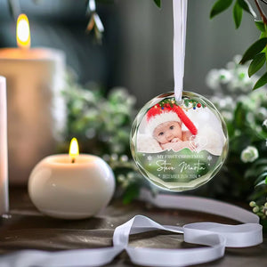 Photo personnalisée Mon premier Noël - Décoration de Noël en verre personnalisée en forme de cercle - Cadeau de Noël pour bébé, enfant et nouveau-né