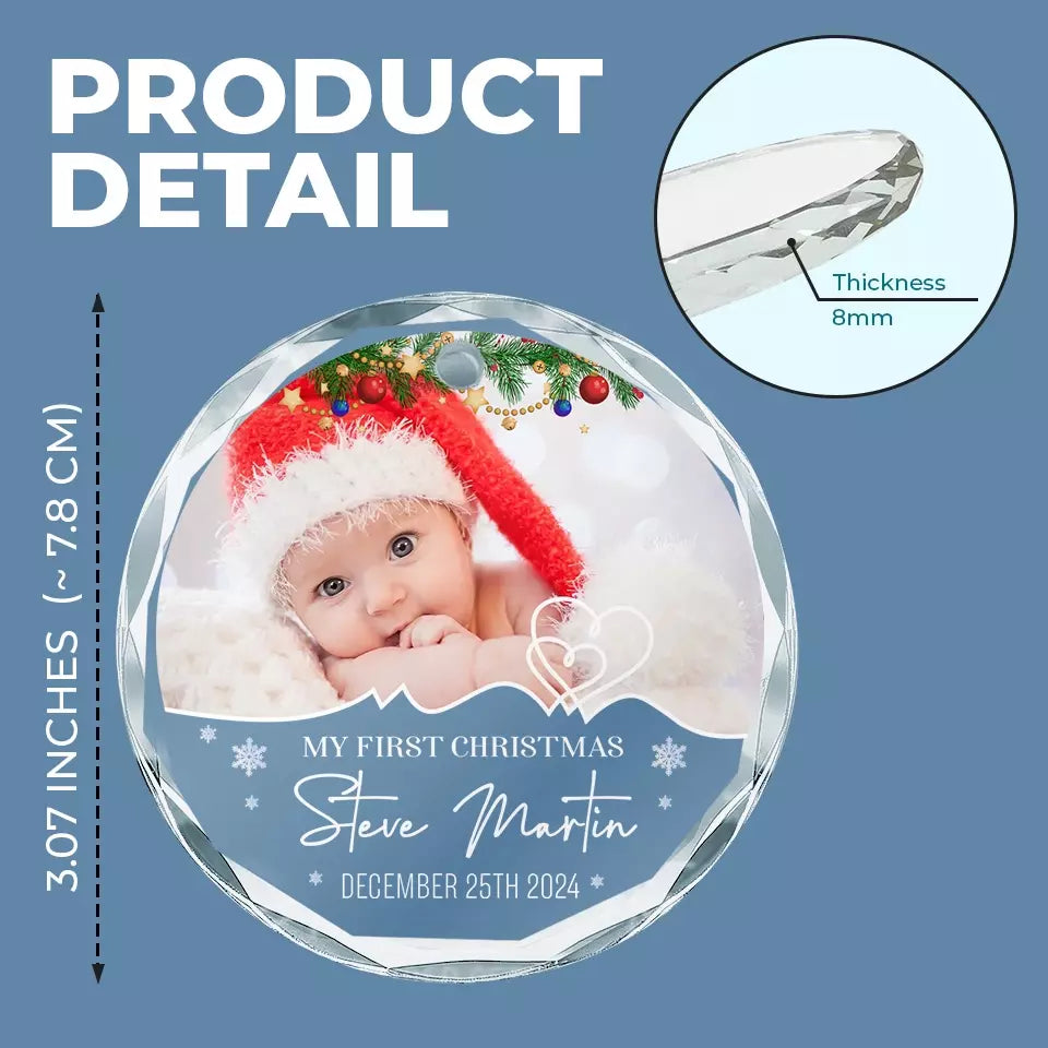 Photo personnalisée Mon premier Noël - Décoration de Noël en verre personnalisée en forme de cercle - Cadeau de Noël pour bébé, enfant et nouveau-né