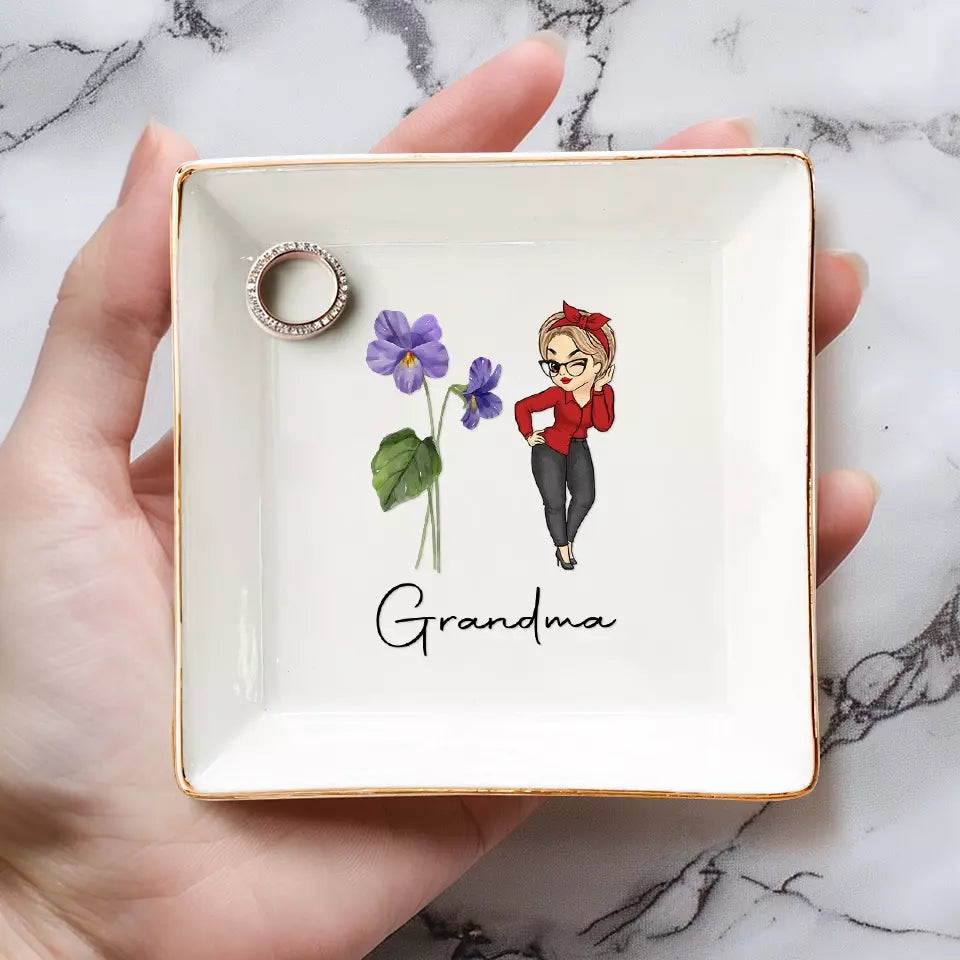 Grand-mère est le cœur de notre famille - Plat à bijoux personnalisé pour la famille - Cadeau pour maman et grand-mère