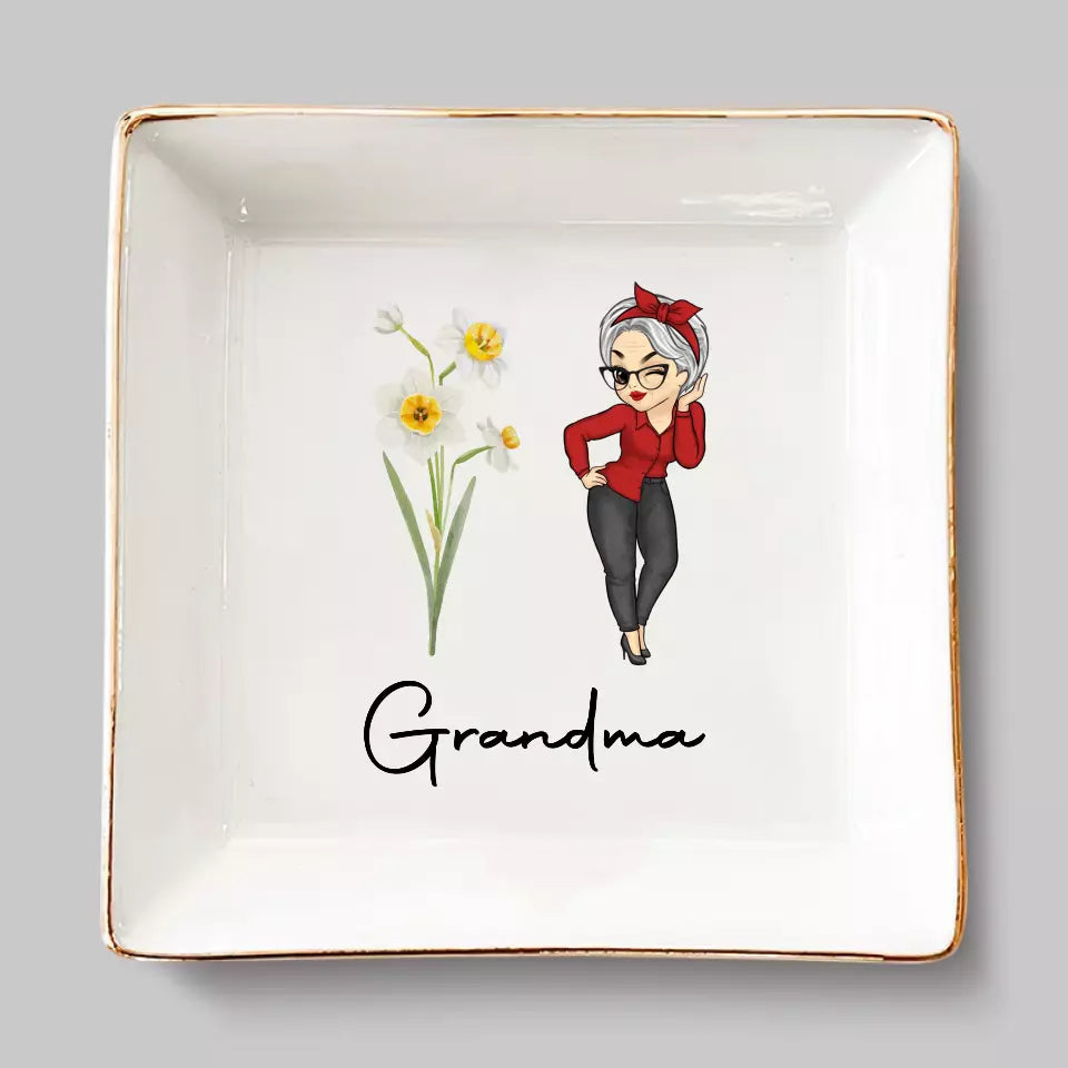 Grand-mère est le cœur de notre famille - Plat à bijoux personnalisé pour la famille - Cadeau pour maman et grand-mère