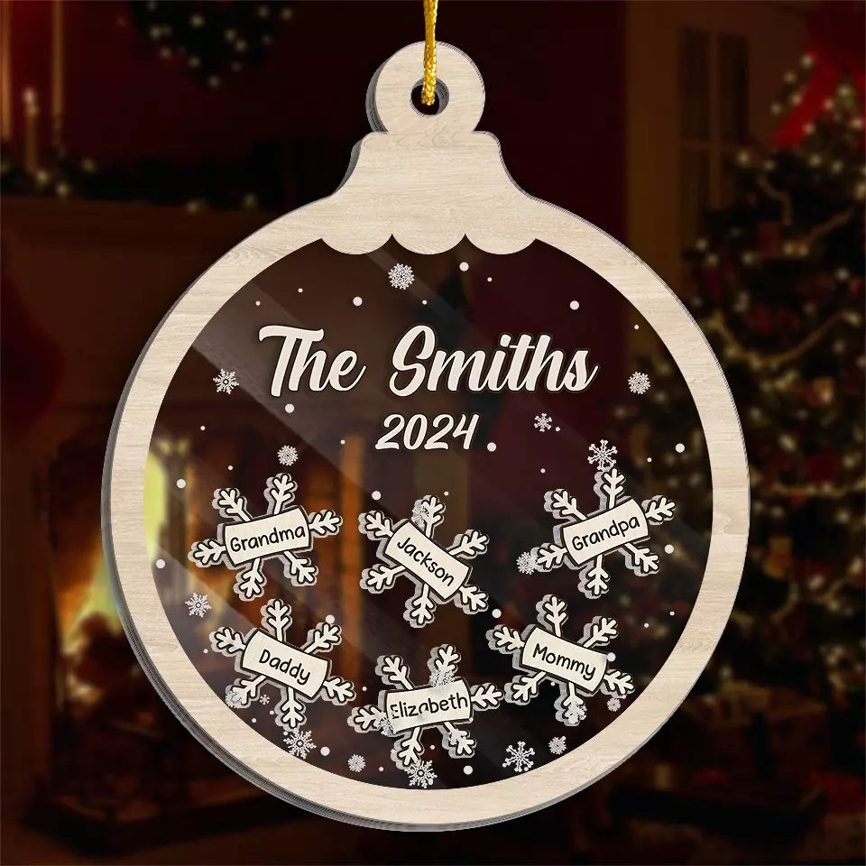 Le feu de la famille alimenté par la magie de Noël - Ornement Shaker personnalisé à 3 étages pour la famille - Cadeau de Noël pour les membres de la famille