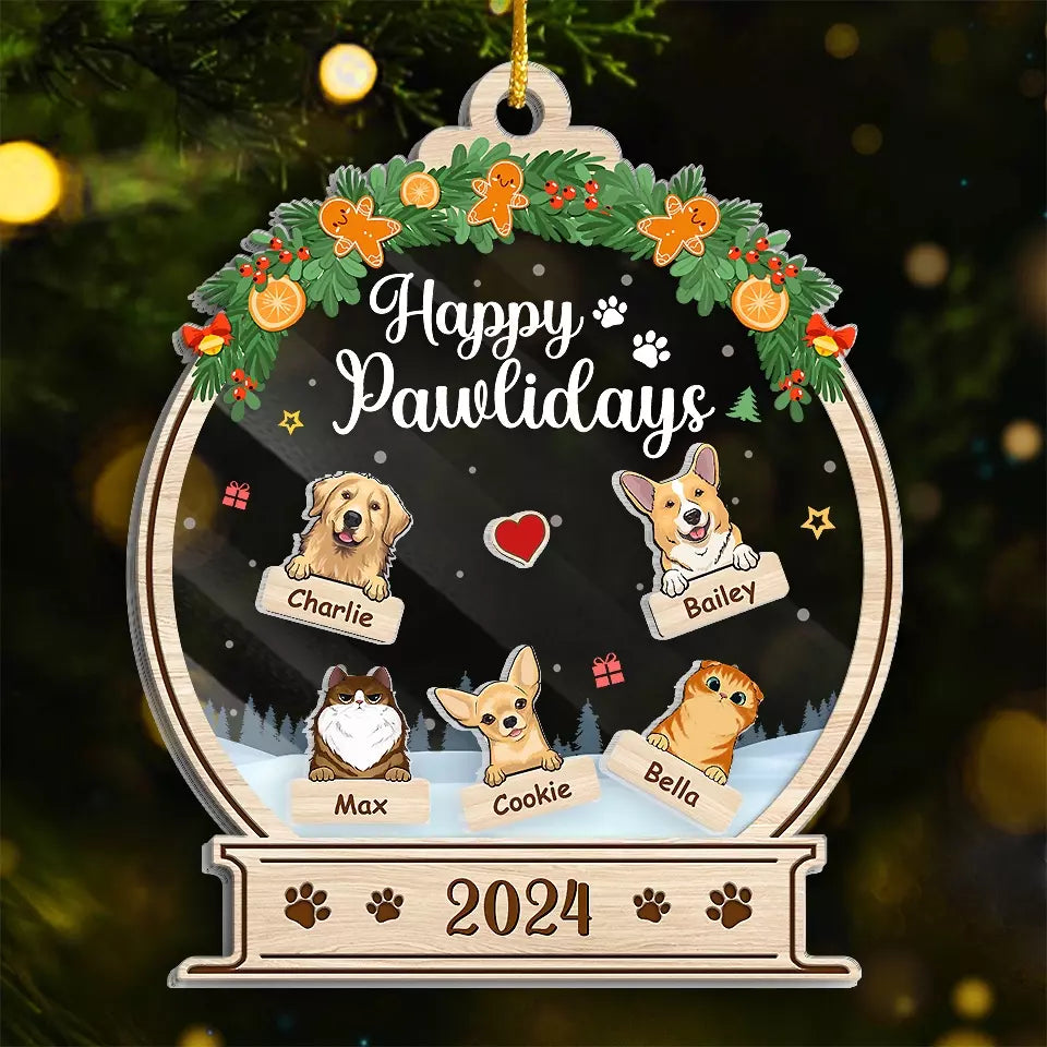 Joyeuses fêtes - Ornement shaker personnalisé à 3 étages pour chien et chat - Cadeau de Noël pour propriétaires et amoureux des animaux
