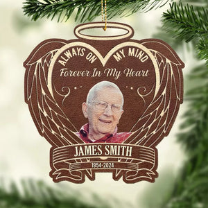 Photo personnalisée « Toujours dans mes pensées » – Ornement commémoratif en cuir personnalisé – Cadeau de Noël, cadeau de condoléances pour les membres de la famille