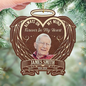 Photo personnalisée « Toujours dans mes pensées » – Ornement commémoratif en cuir personnalisé – Cadeau de Noël, cadeau de condoléances pour les membres de la famille
