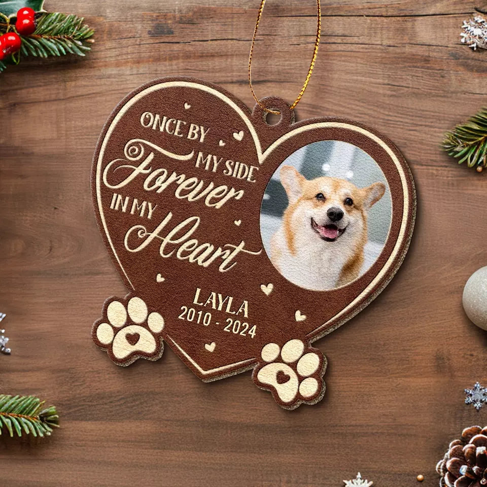 Photo personnalisée que vous avez laissée sur mon cœur - Ornement en cuir personnalisé commémoratif - Cadeau de Noël, cadeau de condoléances pour les propriétaires d'animaux et les amoureux des animaux