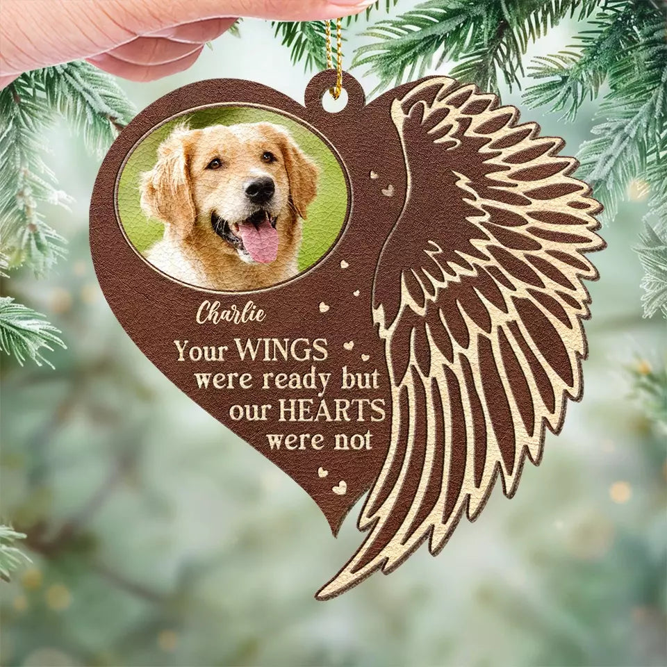 Photo personnalisée gravée dans mon cœur - Ornement commémoratif personnalisé en cuir - Cadeau de Noël, cadeau de condoléances pour les propriétaires d'animaux et les amoureux des animaux