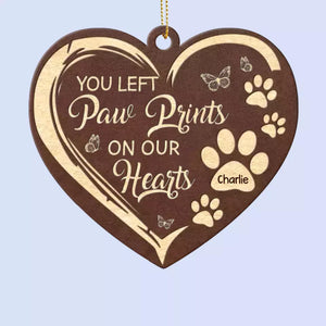 Vous avez laissé des empreintes de pattes sur nos cœurs - Ornement commémoratif personnalisé en cuir - Cadeau de Noël, cadeau de condoléances pour les propriétaires d'animaux de compagnie, les amoureux des animaux