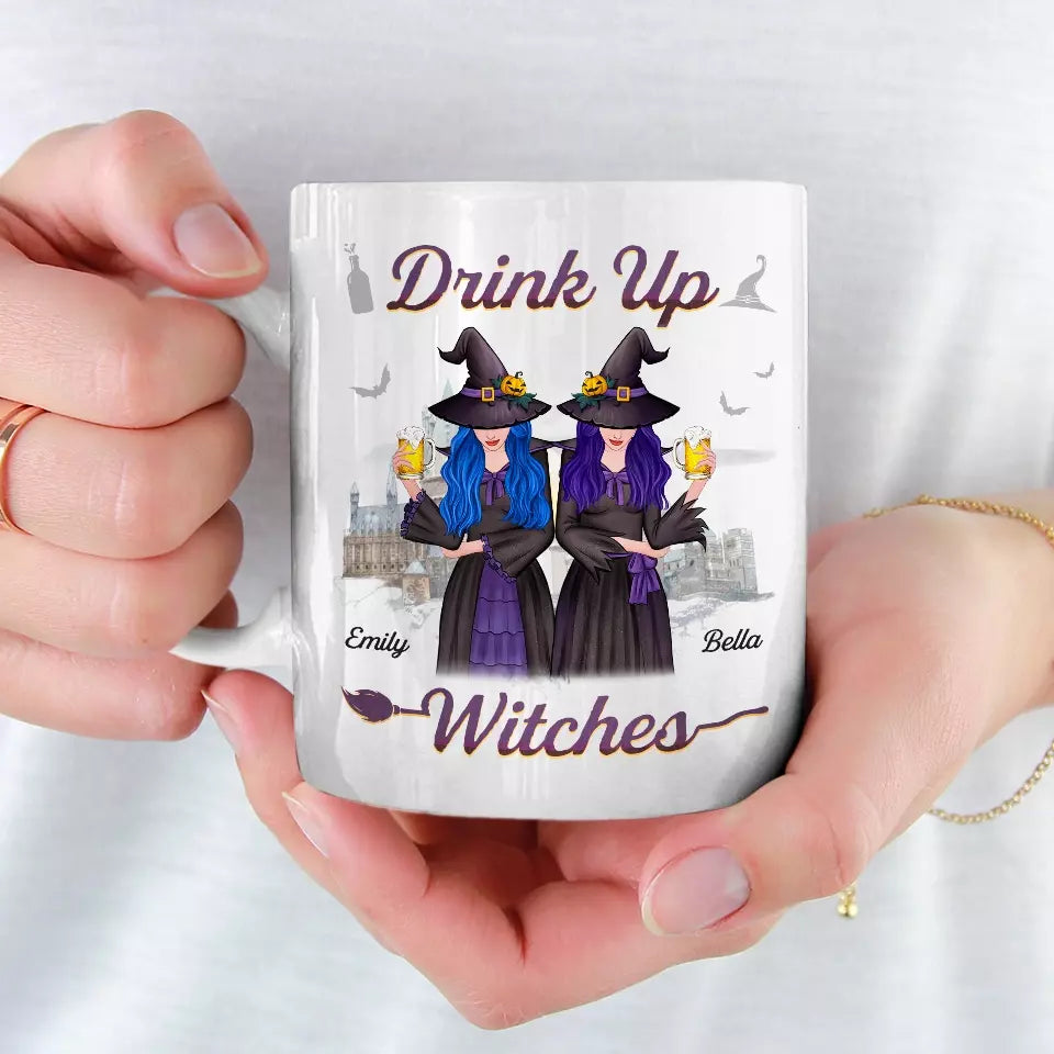 Drink Up Witches - Mug personnalisé Bestie - Cadeau d'Halloween pour meilleures amies, meilleures amies, sœurs