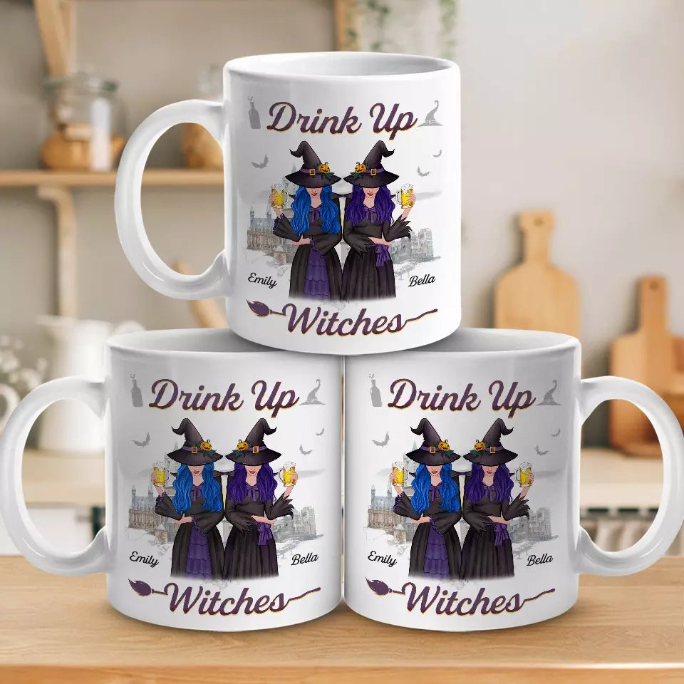 Drink Up Witches - Mug personnalisé Bestie - Cadeau d'Halloween pour meilleures amies, meilleures amies, sœurs