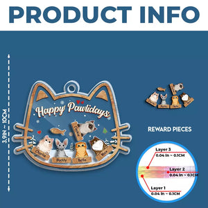 Joyeux Pawlidays - Ornement personnalisé à 3 étages en forme de chat - Cadeau de Noël pour les propriétaires et les amoureux des animaux