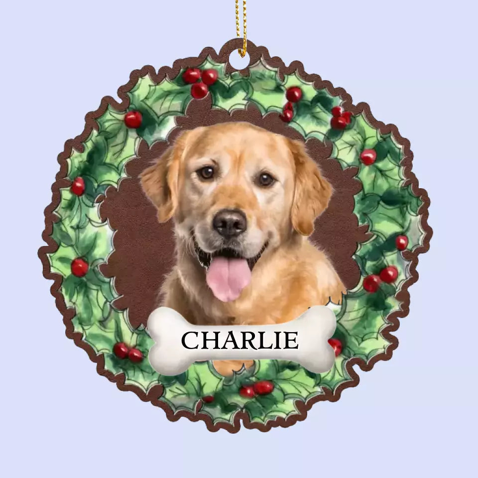 Photo personnalisée : « Je ne suis plus à mes côtés, mais pour toujours dans mon cœur » – Ornement commémoratif personnalisé en cuir – Cadeau de Noël, cadeau de condoléances pour les propriétaires d'animaux et les amoureux des animaux
