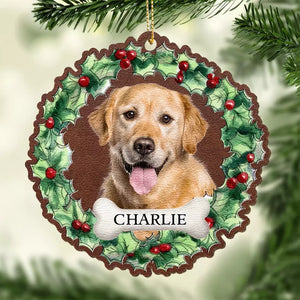 Photo personnalisée : « Je ne suis plus à mes côtés, mais pour toujours dans mon cœur » – Ornement commémoratif personnalisé en cuir – Cadeau de Noël, cadeau de condoléances pour les propriétaires d'animaux et les amoureux des animaux