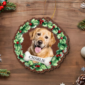 Photo personnalisée : « Je ne suis plus à mes côtés, mais pour toujours dans mon cœur » – Ornement commémoratif personnalisé en cuir – Cadeau de Noël, cadeau de condoléances pour les propriétaires d'animaux et les amoureux des animaux