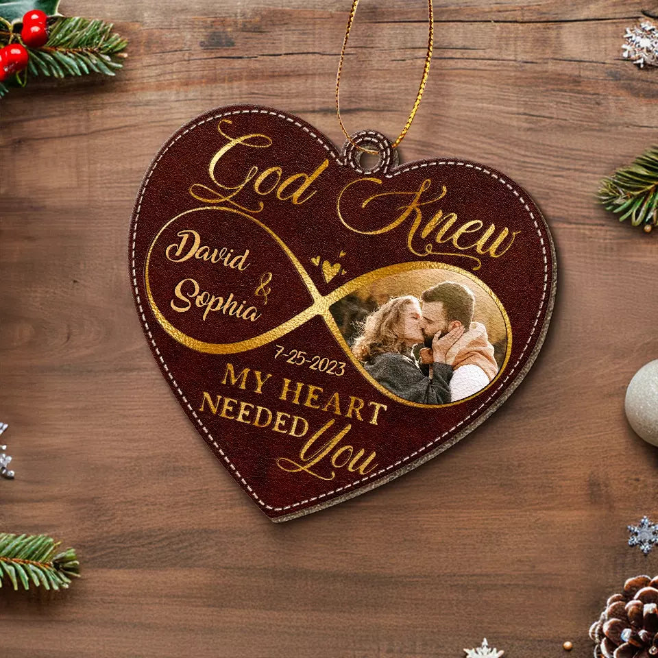 Photo personnalisée avec vous, la vie est paradisiaque - Ornement en cuir personnalisé pour couple - Cadeau de Noël pour mari et femme, anniversaire